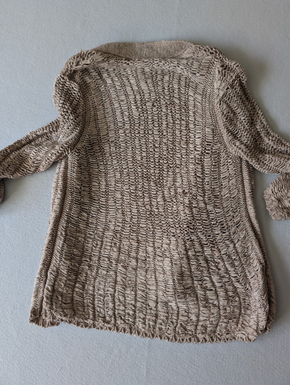 Chicos Woven Open Knit Cardigan Neutral Beige Coastal Sz M Granola Cottage Tan image 5
